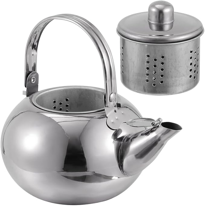ABOOFAN Stainless Steel Tea Kettle with Infuser Strainer 2L Stovetop Teapot Portable Lightweight for Home and Kitchen Use