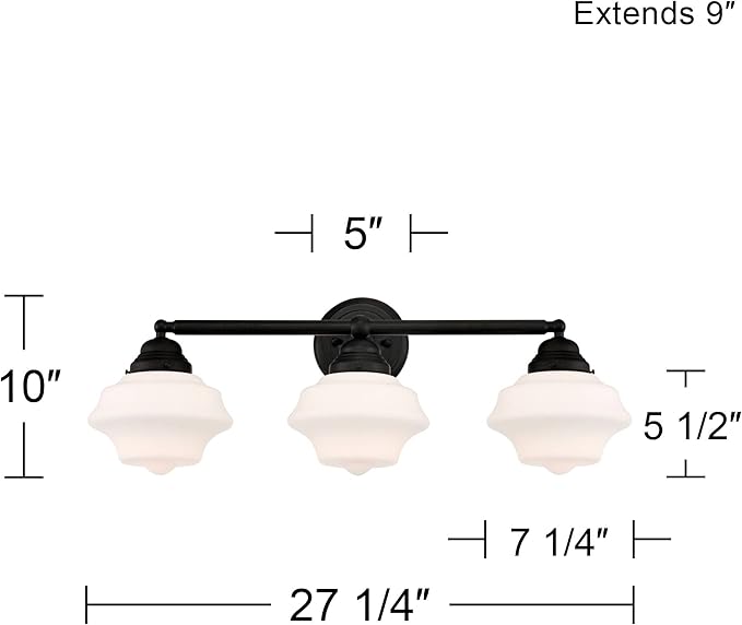 Possini Euro Design Astrid Modern Wall Light Black Metal Hardwired 27 1/4" 3-Light Fixture Opal White Glass Shade for Bedroom Bedside Bathroom Vanity Living Room Hallway Dining House Home Kitchen