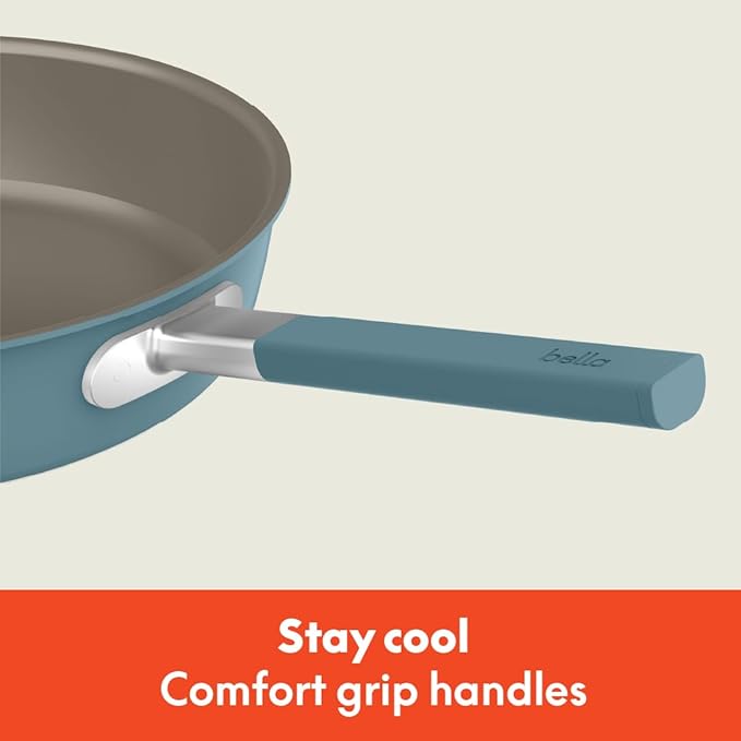 bella 9 Piece Ceramic Nonstick Cookware Set, Fits-anywhere™ Kitchenware w EverGood™ Coating, Dishwasher & Oven Safe, All Stovetops Compatible, Stackable Design, Cool Touch Handles, Surf