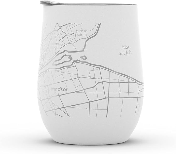 Well Told Engraved Detroit Michigan Map Insulated Wine Tumbler, Etched Stainless Steel Wine Tumbler (12 oz, White) City Map Insulated Tumbler, Custom Insulated Tumbler, Outdoor Drinkware