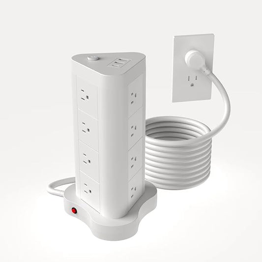5ft Tower Shaped Flat 45° Plug with C Type 12 AC sockets Surge Protection Strip