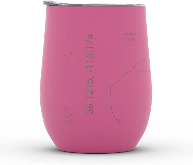 Well Told Engraved Las Vegas Nevada Map Insulated Wine Tumbler, Etched Stainless Steel Cup (12 oz, Sunset Pink) City Map Insulated Tumbler, Custom Insulated Tumbler, Outdoor Drinkware