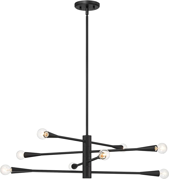 Possini Euro Design Livonia Matte Black Chandelier Lighting 29 1/2" Wide Mid Century Modern Sputnik Metal 8-Light Fixture for Dining Room House Foyer Kitchen Island Entryway Bedroom High Ceilings
