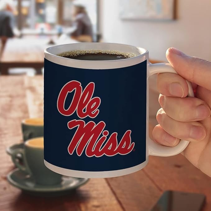 University of Mississippi Primary Logo Ceramic Coffee Mug, Novelty Gift Mugs for Coffee, Tea and Hot Drinks, 11oz, White