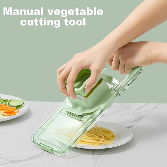 Vegetable Chopper,Food Slicer Cutter with Handheld Container, 6 Blades and Blade Box,Magnetic Kitchen Tools for Veggie Potato Onion Butter Carrot,Multipurpose Compact Kitchen Vegetable Slicer