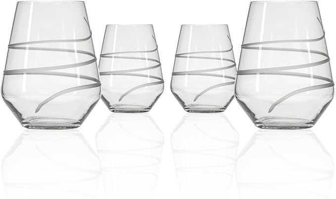 Rolf Glass Twist Stemless Wine Tumbler 18 ounce | Proudly Made in the USA | Stemless Wine Glasses | Lead-Free Glass | Etched Tumbler Glasses (Set of 4)