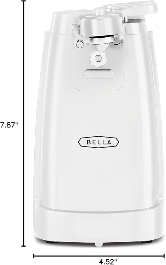 bella Electric Can Opener and Knife Sharpener, Removable Cutting Lever, Cord Storage, Stainless Steel Blade, White