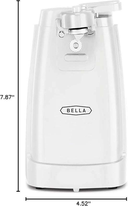 bella Electric Can Opener and Knife Sharpener, Removable Cutting Lever, Cord Storage, Stainless Steel Blade, White