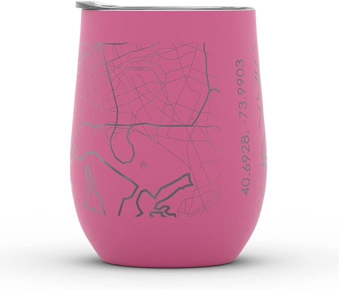 Well Told Engraved Brooklyn New York Map Insulated Wine Tumbler, Etched Stainless Steel Cup (12 oz, Sunset Pink) City Map Insulated Tumbler, Custom Insulated Tumbler, Outdoor Drinkware