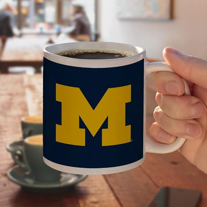University of Michigan Primary Logo Ceramic Coffee Mug, Novelty Gift Mugs for Coffee, Tea and Hot Drinks, 11oz, White