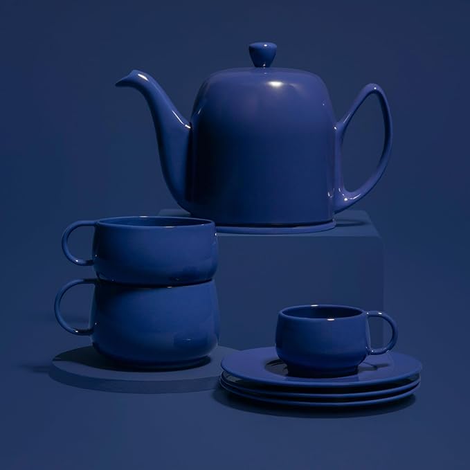 Degrenne Salam Luxury French Tea Pot - Porcelain Teapot with Stainless Steel Cover, Ceramic Tea Kettle for Loose Tea, Removable Infuser, 4 Cup Capacity, 24oz - Monochrome Mint