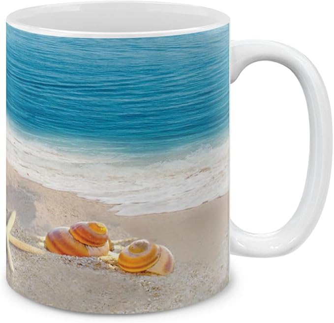 MUGBREW Seashells On The Beach Ceramic Coffee Mug Tea Cup, 11 OZ