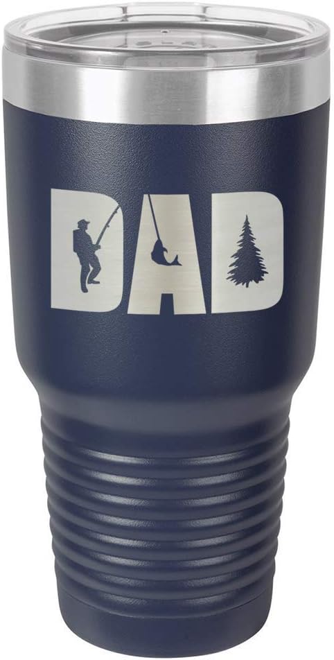 DAD KNOCKOUT FISHING Navy 30 oz Tumbler With Straw and Slide Top Lid | Stainless Steel Travel Mug | Compare To Yeti Rambler