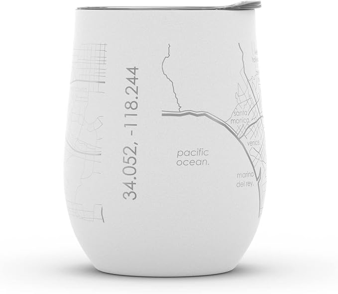 Well Told Engraved Los Angeles California Map Insulated Wine Tumbler, Etched Stainless Steel Wine Tumbler (12 oz, White) City Map Insulated Tumbler, Custom Insulated Tumbler, Outdoor Drinkware