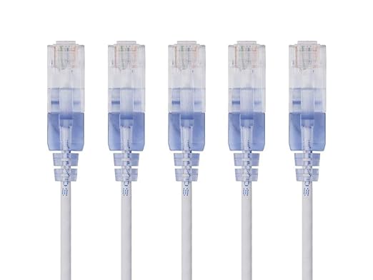 Monoprice Cat6A Ethernet Patch Cable - 5 Feet - White | Network Internet Cord - RJ45, 550Mhz, UTP, Pure Bare Copper Wire, 10G, 30AWG, 5-Pack - SlimRun Series