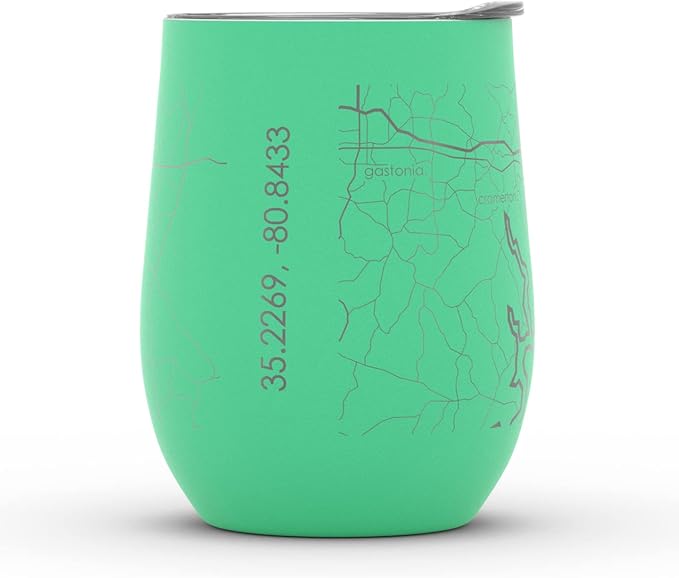 Well Told Engraved Charlotte North Carolina Map Insulated Wine Tumbler, Etched Stainless Steel Cup (12 oz, Sunday Green) City Map Insulated Tumbler, Custom Insulated Tumbler, Outdoor Drinkware