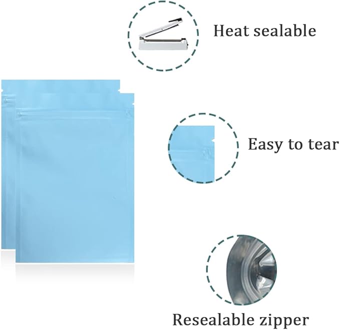 FERENLI 100Pcs Zipper Lock Self Seal Flat Pouch for Zip Aluminum Foil Lock Package Bag Coffee Food Storage Resealable Mylar Bags Heat Sealable Candy Reclosable Bags (7x10cm (2.8x3.9 inch), Blue)