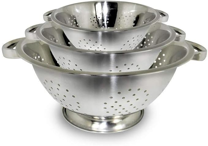 Premium Grade Stainless Steel Colander Basket Strainer Set of 3, with Measuring Cups & Spoon Set - Measure dry or liquid ingredients; Ideal for Cooking Baking Prep - Set of 11 pieces