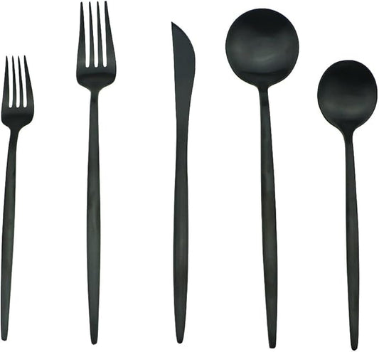 JASHII 18/10 Stainless Steel 20-Piece Matte Black Flatware Set,Dinner Knife Fork Salad Fork Dessert Spoon, Service for 4, Luxury Silverware Cutlery Utensil Sets
