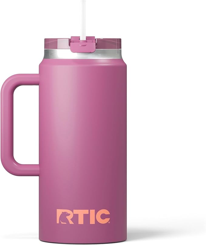 RTIC 64oz Road Trip Tumbler with Handle, Lid and Straw, Ceramic Lined, Insulated, Stainless Steel, Double Wall Vacuum-Insulation, Travel Cup, Orchid