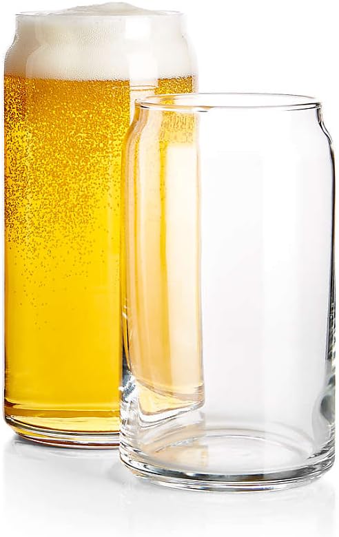 Can Shaped Beer Glass Cups, 6 Pack 20oz Classic Can Tumbler Glasses With Pourers (20 Ounces), Clear