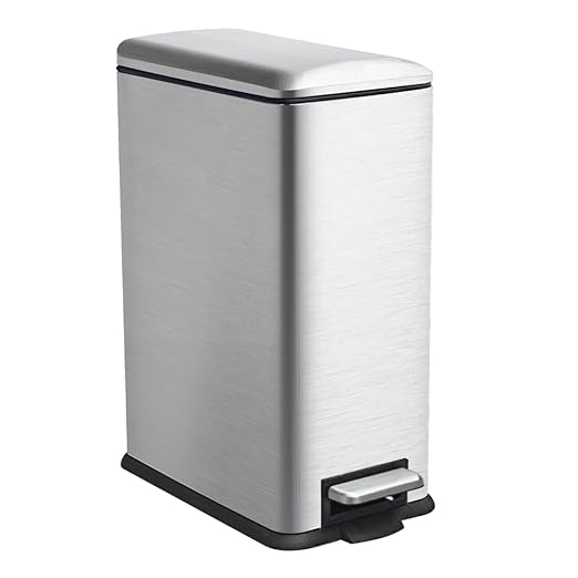 12 Gallon Trash Can, Stainless Steel Kitchen Garbage Can with Removal Inner Bucket, Soft Close Lid, Step on Trash Can for Home and Office, 45 Liter Capacity, Silver