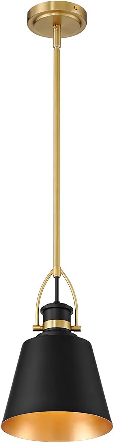Possini Euro Design West 8" Mid Century Modern Pendant Ceiling Light Fixture Dining Room Over Table Kitchen Island Foyer Drum Hanging Matte Black Sand Gold Finish Hallway Entryway Living Room Mini