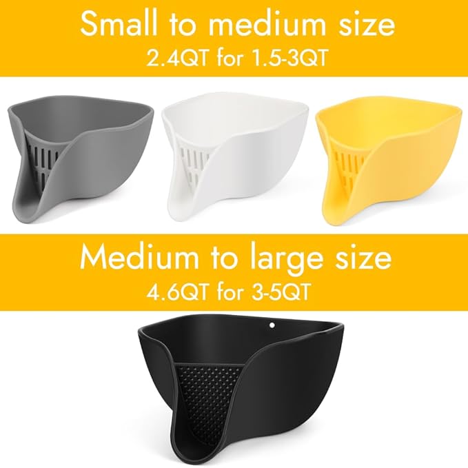 Advantez Multifunctional Drain Basket, 4.6 QT Large Silicone Food Pasta Drainer with Spout for 3-5 QT, Kitchen Sink Colanders & Food Strainers Bowl for Washing Fruits, Vegetables and More(Black)