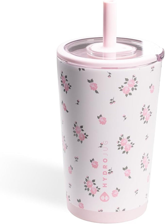 HydroJug Everyday Tumbler 14 oz – Ceramic-Lined Insulated Tumbler with Straw and Soft-Touch Lid, Cup Holder Friendly, Double-Wall Vacuum Insulation, Reusable Travel Cup – Wildrose