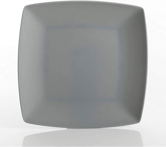 Gibson 99897.16R Home Soho Grayson Square Melamine Everyday 16 Pc Reactive Glaze Dinnerware Set Plates, Bowls, & Cups, Dishwasher Safe, Grey (4 Pack)