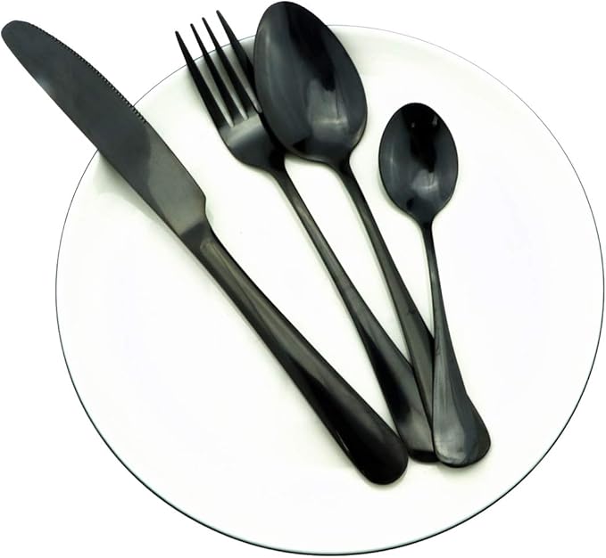 Gugrida Black Reusable Utensils with Case, Healthy & Eco-Friendly 8 Pieces Portable Stainless Steel Flatware Tableware Dinnerware Set, Portable Travel Camping Cutlery Knife Fork Spoon Straws Set