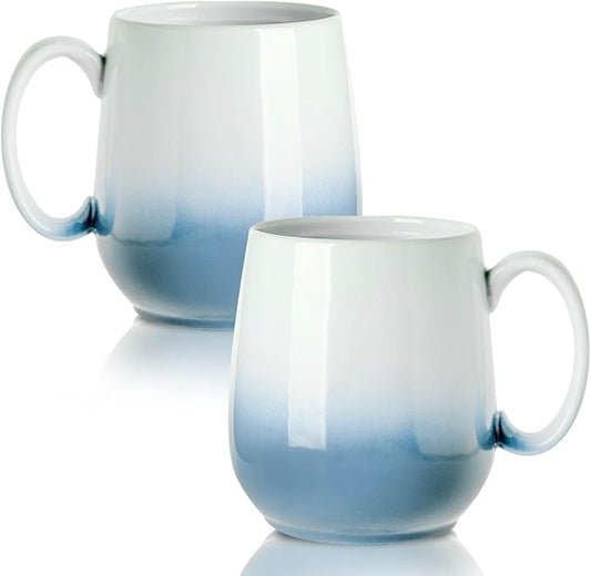 Hasense Coffee Mugs, 20oz Ceramic Coffee Cups for Tea Coffee Hot Cocoa Latte, Soup Mug with Handle for Dad and Mom as a Gifts, Dishwasher and Microwave Safe, 2PCS(Gradient Light Blue)
