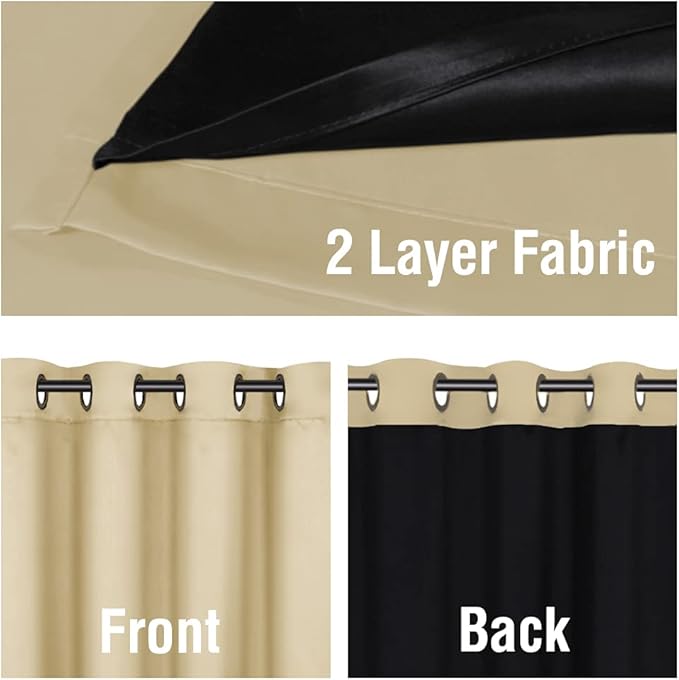 H.VERSAILTEX 100% Blackout Curtains 108 Inches Long (2 Layers) Full Light Blocking Window Curtain Draperies for Bedroom Thermal Insulated Soft Thick Silky Grommet 2 Panels, Wheat with Black Liner