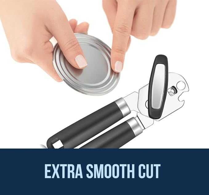 Manual Can Opener, Heavy Duty Stainless Steel Smooth Edge Handheld Can Opener with Comfortable Soft Grip Handle for Seniors and Easy Opening