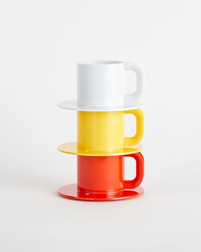 Max 2 | 12-Piece Cups & Saucers Set (6 Cups + 6 Saucers) | Hellerware | Massimo & Lella Vignelli (Red Orange)