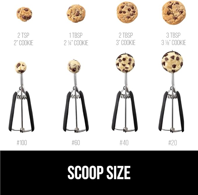 GORILLA GRIP BPA-Free Stainless Steel Cookie Scoop, 1 TBSP Scooper #60, Soft Grip Handle, Easy Food Release, Create Even Portion Sizes, Multipurpose Kitchen Melon Baller, Meatball Spring Scoops, Black