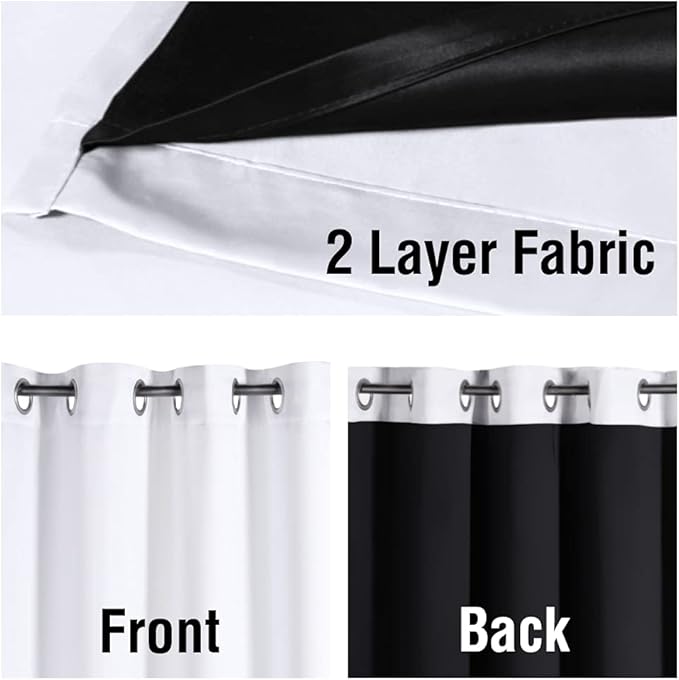 H.VERSAILTEX 100% Blackout Curtains 84 inches Long Noise Blocking Out Drapes for Bedroom Thermal Insulated Guest Room Lined Window Dressing, 2 Panels, 52 x 84 inch, White Front with Black Liner