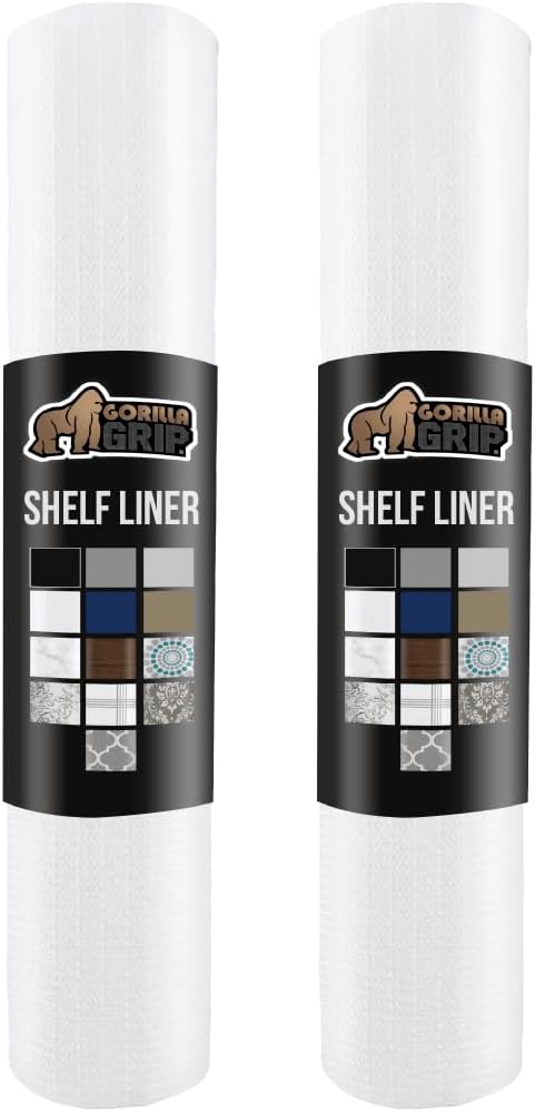 GORILLA GRIP Slip Resistant Drawer and Shelf Liner 2 Pack, Non Adhesive Water Resistant, Easy Clean and Trim, Smooth Surface Liners for Kitchen Cabinet, Shelves, Drawers, Pantry, 20 in x 20 FT, White
