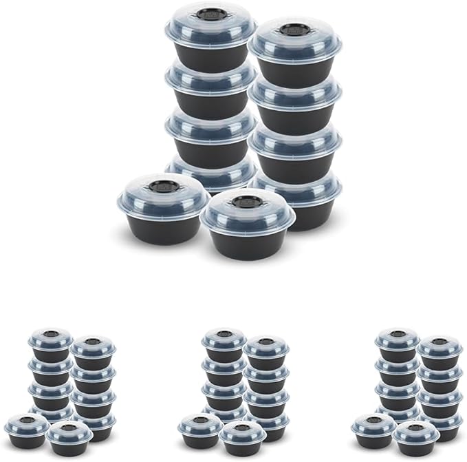 GoodCook 4-Cup Meal Prep Bowls Set with Lids and Dressing Cup, Microwavable Food Storage Containers for Meal Prepping, Set of 10, Black (Pack of 4)