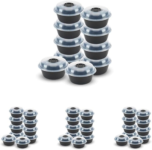 GoodCook 4-Cup Meal Prep Bowls Set with Lids and Dressing Cup, Microwavable Food Storage Containers for Meal Prepping, Set of 10, Black (Pack of 4)