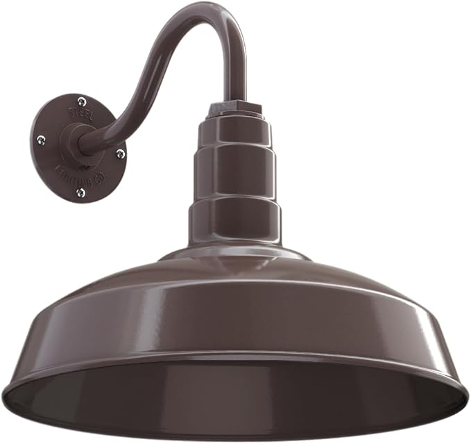 Steel Lighting Co. | Dusk to Dawn | Gardena Barn Light | Outdoor Wall Mounted | 16" Dome | 11" Gooseneck | Farmhouse Light Made in America | Dark Bronze/Dark Bronze
