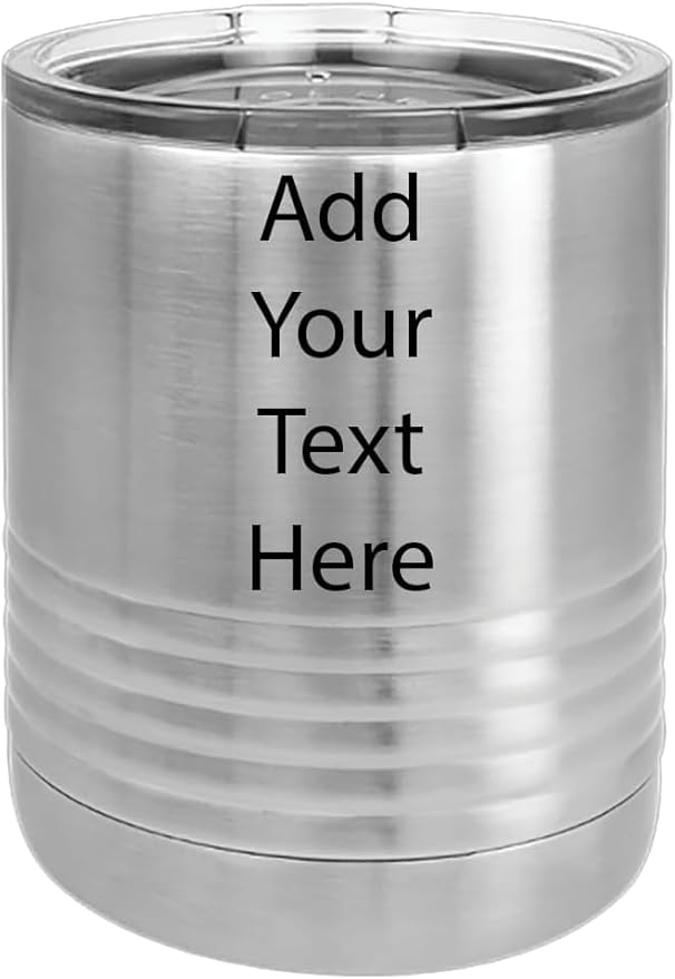 CRAZYDAISYWORLD Customized Polar Camel 10 oz. Vacuum Insulated Round neck Tumbler with Clear Lid Personalized With Your Text (Stainless Steel)