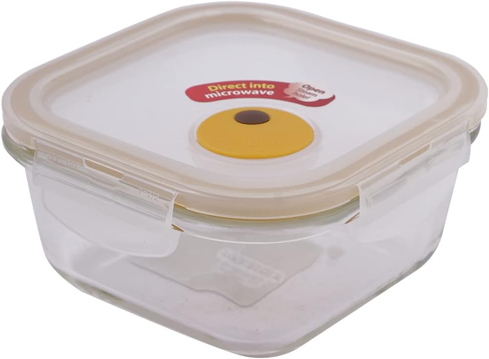LOCK & LOCK Purely Better Glass Food Storage Container with Steam Vent Lid, Square-17 oz, Color may vary