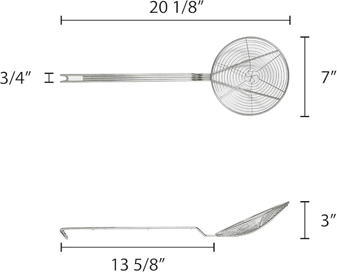 TrueCraftware- 7-Inch Round Spiral Wire Skimmer with 13" Handle Length Nickel Plated- Kitchen Utensil Food Strainer Skimmer Spoon for Cooking Sieve Sifters Rice Quinoa Pasta Fruits Vegetables etc.