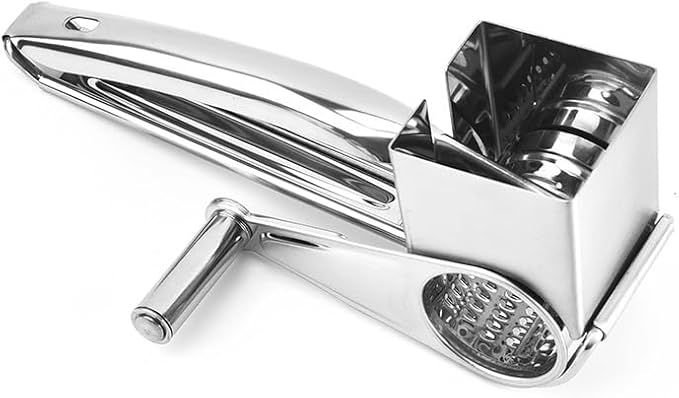 Hand Crank Cheese Grater with Stainless Steel Drum | Ergonomic Rotary Grater & Shredder for Hard Cheeses, Vegetables & More - Easy-to-Use Handheld Kitchen Tool for Cooking and Food Prep
