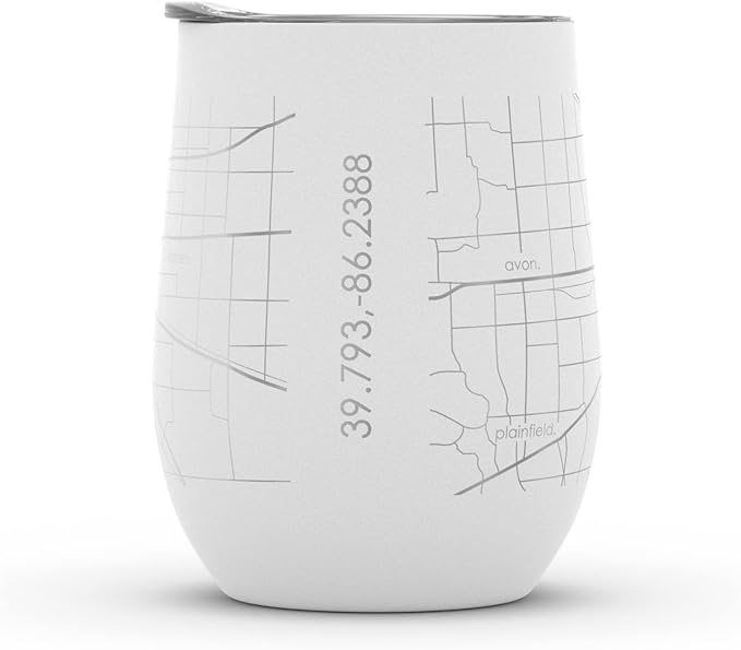 Well Told Engraved Indianapolis Indiana Map Insulated Wine Tumbler, Etched Stainless Steel Wine Tumbler (12 oz, White) City Map Insulated Tumbler, Custom Insulated Tumbler, Outdoor Drinkware