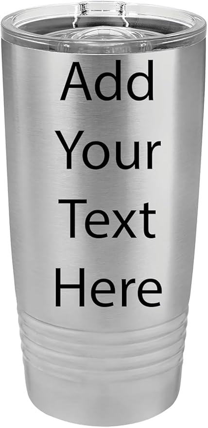 CRAZYDAISYWORLD Customized Polar Camel 20 Oz. Vacuum Insulated Ring Neck Tumbler with Slider Lid Personalized with Your Text (Stainless Steel)