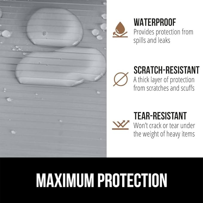 GORILLA GRIP DuraGuard Shelf Liner, Non-Adhesive Cabinet Liners for Kitchen Drawers, Shelves, Refrigerator, Pantry Storage, Bathroom Closet, Durable Waterproof BPA Free Ribbed Plastic, 12x10 Lt Gray