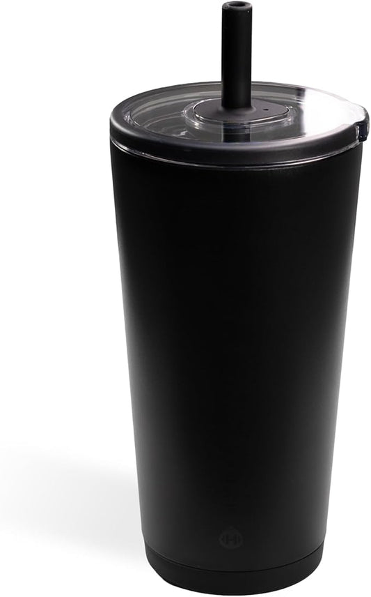 HydroJug Everyday Tumbler 20 oz – Ceramic-Lined Insulated Tumbler with Straw and Soft-Touch Lid, Cup Holder Friendly, Double-Wall Vacuum Insulation, Reusable Travel Cup – Black