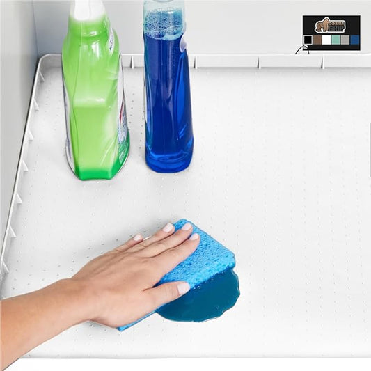 GORILLA GRIP Waterproof Silicone Under Sink Mat with Raised Lip for Kitchen and Bathroom, 46 x 22 in, Cabinet Shelf Liner Stay in Place Mats Dishwasher Safe Drawer Liner, Organizer Tray, White